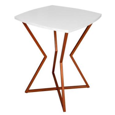 Imagem de Mesa de Canto Lateral Alta Quadrada para Sala Austria - Cobre Branco -