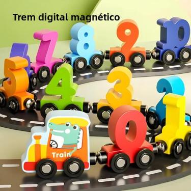 Imagem de Conjunto De Trem Magnético De Números Coloridos Em Madeira, Brinquedos