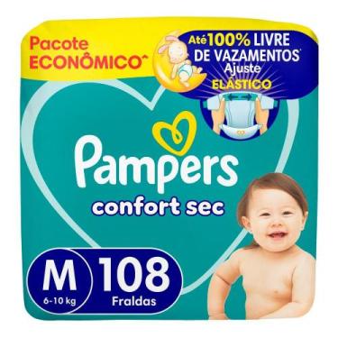 Imagem de Fralda Pampers Confort Sec Tamanho M 108 Unidades Descartáveis Pacote 