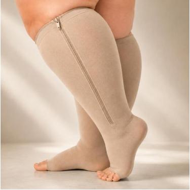 Imagem de Meia De Compressão Zíper 18 23mmHg Plus Size Ponteira Aberta Super Con