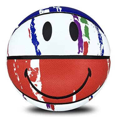Imagem de MINDCOLLISION Tamanho 5 e 7 Graffiti Smiley Bola de Basquete, Couro PU Macio Resistente ao Desgaste Boa Aderência Perfeito para Treinamento e Competições em Área Interna e Externa (4 Cores), Multicolorido, Nº 5
