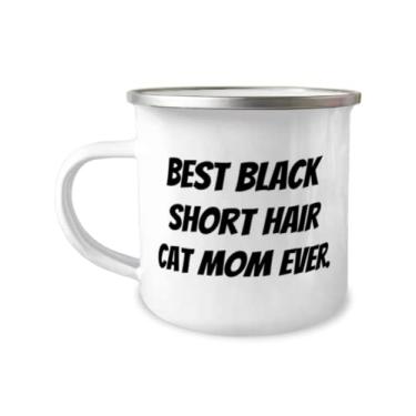 Imagem de Caneca para acampamento de 340 g de cabelo curto preto com a melhor mãe de gato para todos os tempos, presente para amantes de gatos, presentes de sarcasmo de amigos