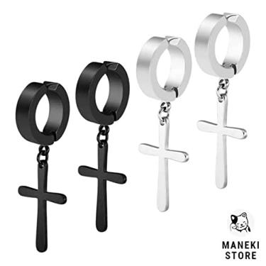 Imagem de Brinco de Pressão Cruz Masculino Aço Inox Antialérgico (Par Prata)