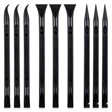 Imagem de Raspador de plástico de 9 peças sem arranhões, raspador de plástico, ferramenta de limpeza em forma de caneta, raspador de etiquetas multiuso rígido para espaços apertados, cozinha, fendas, alimentos, tinta (preto)