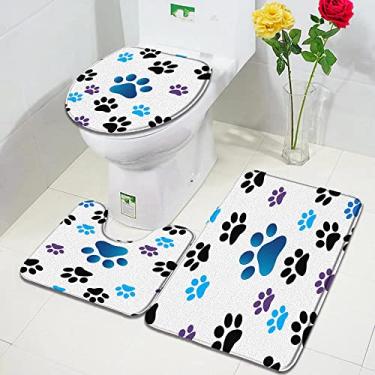 Imagem de Conjunto de tapetes de banho com pegadas de gato e cachorro tapete de porta de impressão animal decoração de banheiro infantil antiderrapante tapete de tampa de vaso sanitário 3 peças, 34567J1, conjunto de 3 peças, 60x40 cm, conjunto de 3 peças