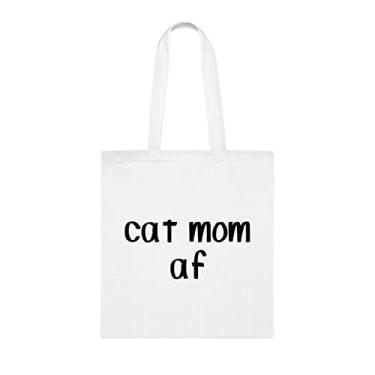 Imagem de Sacola Cat Mom Af Tote bag, Cat Mom, Mom Gift (Mãe), Mom idea, Gift For Mom, Mom Shoulder Bag, Mom Reusable Bags, Gift for Mom of Favorite Daughter, Son and Kids, Branco