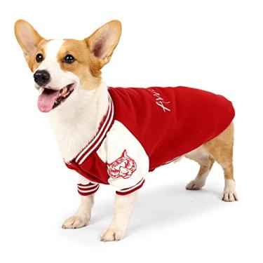 Imagem de Foern Roupa esportiva quente para cães com capuz para animais de estimação com fecho de pressão para outono e inverno, camiseta para cães pequenos e médios, vermelho, M: 58 cm/22,8 pol