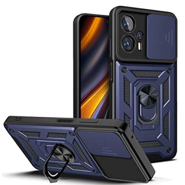 Imagem de MOONCASE Case Resistente Choques PC Choques Protetor de Câmera Deslizante com Suporte de Anel Magnético d Metal para Xiaomi Poco X4 GT 6.6" -Azul