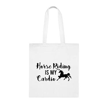 Imagem de Bolsa de passeio a cavalo é minha cardio, presente divertido, bolsa de ombro, bolsas reutilizáveis, cesta de Natal de aniversário ideia de presente, Branco