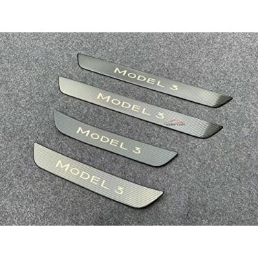 Imagem de GZBFTDH Acessórios de carro Protetor de peitoril da porta, compatível com Tesla Modelo 3 2020-2022 Painéis de chute Placa de proteção de soleira, protetor de entrada de porta de peças automotivas (carbono)