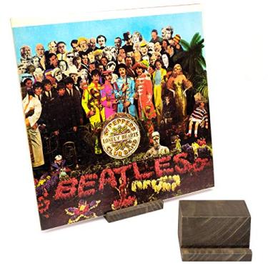 Imagem de Excelo Global Products Pequena prateleira de suporte de disco de madeira: organizador de parede chique chique rústico prateleiras de exibição prateleiras de madeira flutuante rack de armazenamento Showcase coleção de capa de álbum (pacote com 2)