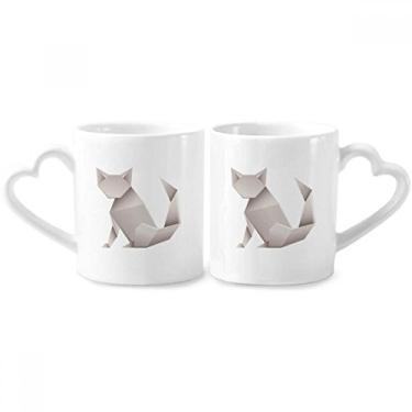 Imagem de Conjunto de canecas de porcelana para casais, estampa geométrica, abstrata, de gato, com coração