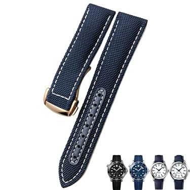 Imagem de CZKE 19mm 20mm Pulseira de relógio de nylon tecido preto azul fivela de implantação pulseiras de relógio de couro para Omega AT150 AQUA TERRA Seamaster Tissot (Cor: azul branco rosa,
