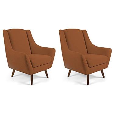 Imagem de Kit 02 Poltronas Decorativa Fixa Pés de Madeira Juliet D02 Veludo Telha C-262 - Lyam Decor