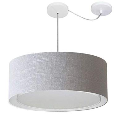 Imagem de Lustre Pendente Cilíndrico com Desvio de Centro Cúpula Tecido 25/60x50 cm, Vivare Iluminação, Pendente4317 CZ, Cinza, Grande