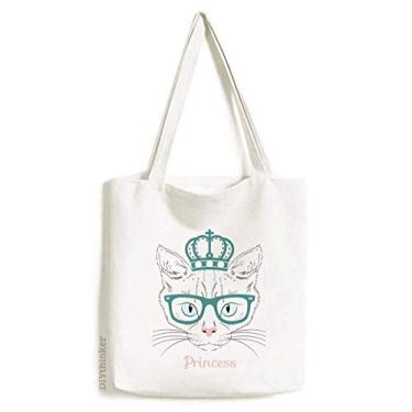 Imagem de Bolsa de lona com estampa de princesa de gato branco com óculos de sol, bolsa de compras casual
