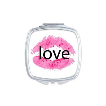 Imagem de Batom rosa Beijo Espelho Portátil Compacto Bolso Maquiagem Dupla Face Vidro
