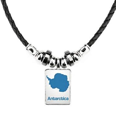 Imagem de DIYthinker Colar com padrão de mapa de ilustração da Antártica azul, joia de torque, pingente de corda de couro