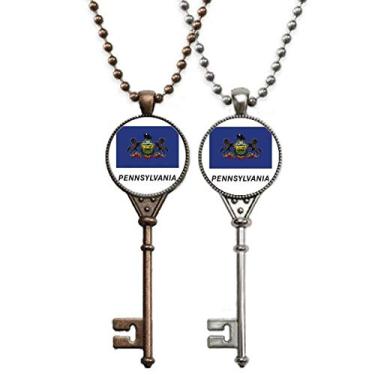 Imagem de OFFbb-USA Colar com pingente de bandeira da Pensilvânia para decoração de casais