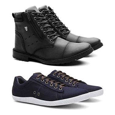 Imagem de Kit Coturno Masculino Urbano + Sapatenis Casual Tênis Masculino - Preto/Azul - 39