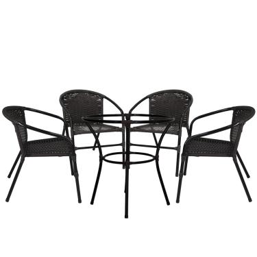 Imagem de Conjunto 4 Cadeiras em Fibra Sintética com Mesa Salinas para Área de Descanso, Jardim, Sacada, Área de Piscina - Tabaco