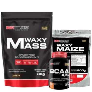 Imagem de Kit Hipercalórico - Waxy Mass 3kg (Refil) Chocolate + Waxy Maize 800g Natural + Bcaa 4,5 100g - Bodybuilders
