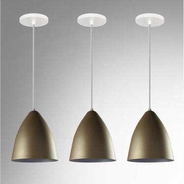Imagem de Kit 3 Lustres Pendentes Estilo Vegas Vintage Dourado Com Branco