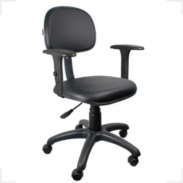 Imagem de Cadeira Secretária Giratória com Braço Regulável em Couro Preto