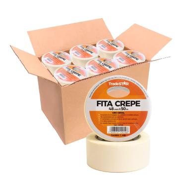 Imagem de Kit C/ 200 Fita Adesiva Crepe Papel 48mm X 50m Rolos 48x50