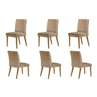 Imagem de conjunto com 6 cadeiras atenas linho capuccino e madeira
