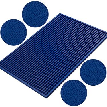 Imagem de Kit Bar Mat Porta Copos 45 X 30 + 4 Porta Copo Bolacha Chopp (Azul)