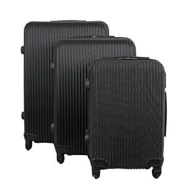 Imagem de Conjunto de Malas Rígidas de ABS 3 peças, P M G, Frisos, 4 Rodas 360 graus, 3 Alças, Cadeado Numérico Embutido, Preta
