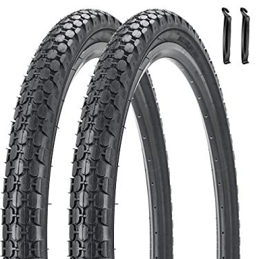 Imagem de Pneu de bicicleta de 24" 26" 64 x 2,125/26 x 2,125 polegadas pneu de bicicleta de substituição dobrável para bicicleta Beach Cruiser (par preto com alavanca de pneu)