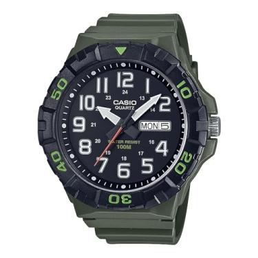 Imagem de Casio Relógio masculino analógico mostrador preto pulseira de resina MRW-210H-3AVDF., verde, Verde, correia
