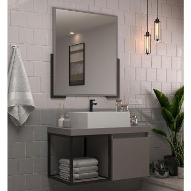 Imagem de Armário de Banheiro Miami 80 com Espelho 1 Porta Basculante e 1 Nicho Cimento - Belizze