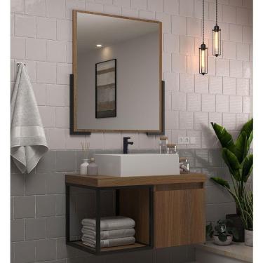 Imagem de Armário de Banheiro Miami 80 com Espelho 1 Porta Basculante e 1 Nicho Noce - Belizze