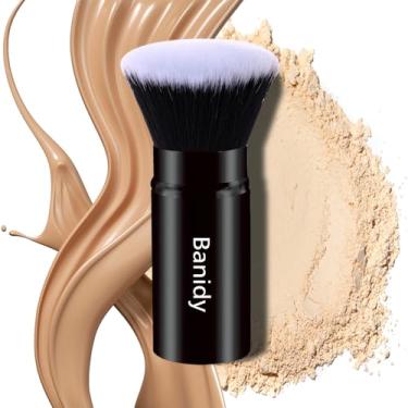 Imagem de Pincel de maquiagem Kabuki Pincéis de rosto retrátil para viagem pincel de blush portátil sem falhas para base, blush em pó, bronzeador, polimento, líquido, creme, livre de crueldade com tampa (cabeça