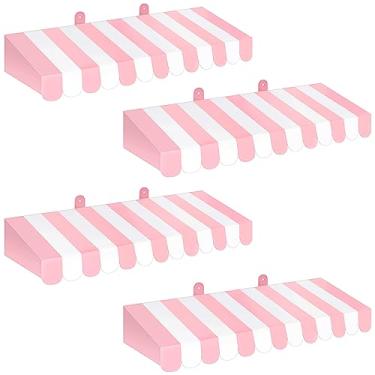 Imagem de Boao Pacote com 4 toldos de circo rosa 3D rosa e branco listrados toldo de papelão Candyland decoração de parede de Natal doces lembrancinhas de festa de Natal para suporte de limonada, caminhão de