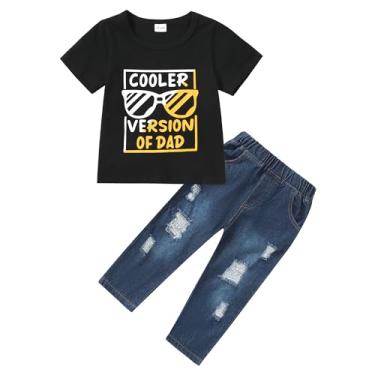 Imagem de CARETOO Roupas infantis para meninos, roupas de verão, camiseta de manga curta, conjunto de calça jeans 12M-5T, Preto, 3-4 Anos