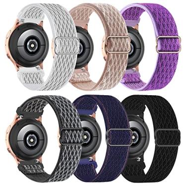 Imagem de Pacote com 6 pulseiras elásticas de nylon de 20 mm compatíveis com Samsung Galaxy Watch 4/Watch 4 Classic 42 mm 46 mm/Watch 3 41 mm/Active 2 40 mm 44 mm/Gear S2, pulseira elástica esportiva ajustável e respirável