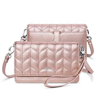 Imagem de nuoku Bolsa tiracolo feminina pequena carteira para celular com compartimentos para cartão RFID 2 alças, Your Rose Gold