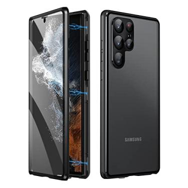 Imagem de WEIHUAD Capa magnética para Samsung Galaxy S23/S23 Plus/S23 Plus/S23 capa de telefone ultra dupla face de vidro temperado transparente com protetor de câmera à prova de choque de alumínio com trava de
