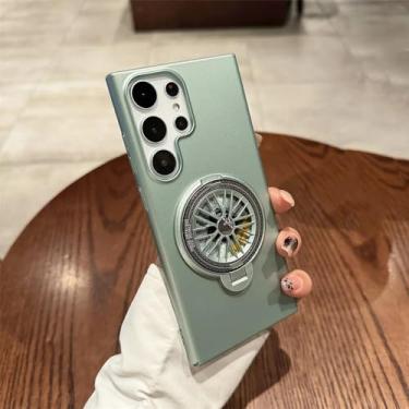 Imagem de Capa de telefone com suporte giroscópio giratório 360 colorido para Samsung Galaxy S24 S23 Ultra Plus Capa de anel magnético, verde, para S24Plus