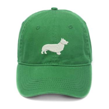 Imagem de Corgi Boné de beisebol masculino bordado cão algodão lavado, Verde, 7 1/8