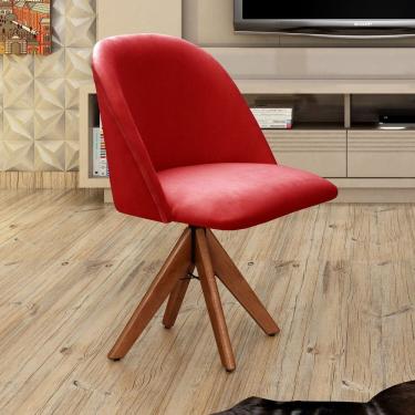 Imagem de Poltrona Decorativa Gaia Giratória Madeira para Sala, Quarto, Recepção Vermelho