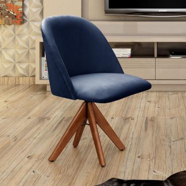 Imagem de Poltrona Decorativa Gaia Giratória Madeira para Sala, Quarto, Recepção Azul Marinho