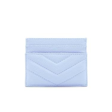 Imagem de Carteira feminina de couro com porta-cartões | Carteira compacta de couro vegano de luxo fina | Carteira minimalista de couro fino de qualidade para mulheres, Azul bebê, Minimalista