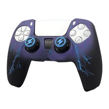 Imagem de ROTOMOON Capas de controle de silicone Lightning para PS5 com 2 pegas de polegar, à prova de suor, antiderrapante, capa protetora de controle compatível com controle PlayStation 5