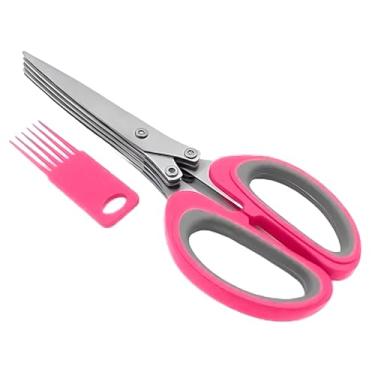 Imagem de Kit 2 Tesouras Inox Corta Temperos Legumes em Geral 5 Cortes (Rosa)