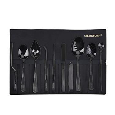 Imagem de CREATIVECHEF 10 PCS Plating Tools Culinary Set Contains Kitchen Tweezers Spatula Sauce Plating Spoon（Black）